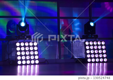 Blue stage with lighting equipment. 130524748