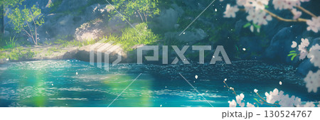 綺麗な川の風景、アニメ風 130524767