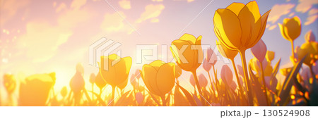 夕方のチューリップ、アニメ風 130524908