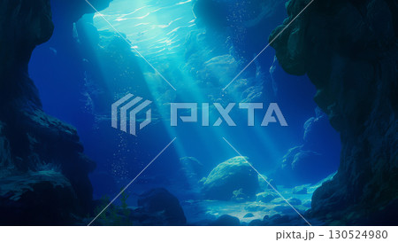 わずかな光がある海中の洞窟、アニメ風 130524980