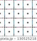 Seamless geometric drawing with pencils and school buttons, squares and polka dots, digital illustration. 130525218