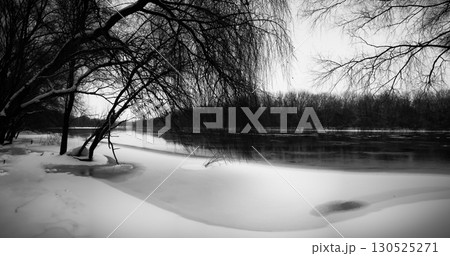 Winter Riverside Serenity: A Frosty Tale Along the Riverbanks 130525271