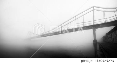 A solitary bridge emerges from the ethereal embrace of mist. 130525273