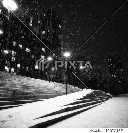 evening City covered in the snow 130525274