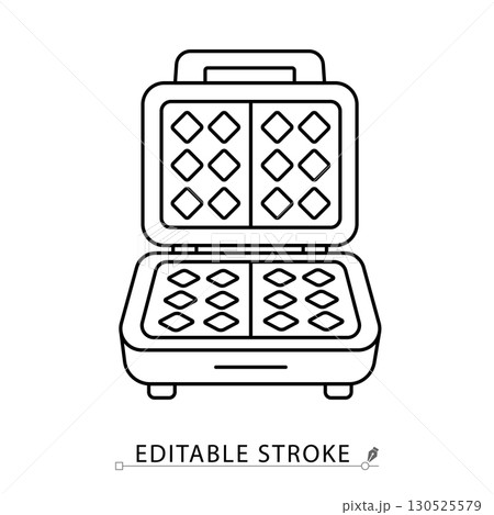 A waffle maker icon in minimalist style with editable stroke. Kitchen appliance symbol, cooking element, breakfast object, dessert concept, bakery pictogram, home equipment design A waffle maker icon in minimalist style with editable stroke. Kitchen appliance symbol, cooking element, breakfast object, dessert concept, bakery pictogram, home equipment design 130525579