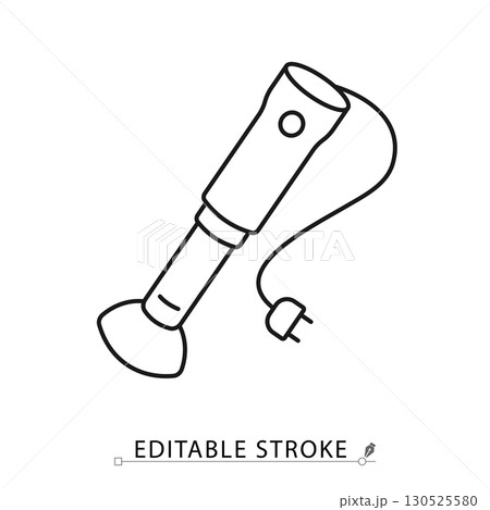 A hand blender icon in minimalist style with editable stroke. Kitchen appliance symbol, cooking element, food preparation object, mixing concept, culinary pictogram A hand blender icon in minimalist style with editable stroke. Kitchen appliance symbol, cooking element, food preparation object, mixing concept, culinary pictogram 130525580