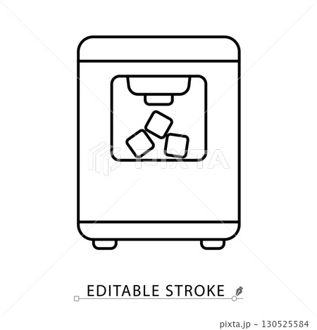 An ice maker icon in minimalist style with editable stroke. Kitchen appliance symbol, cold drink element, household object, refreshment concept, bar equipment pictogram, frozen design 130525584