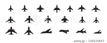 Plane vector icon, airplane silhouette. Airport simple symbol, black plane logo, airline 130525657