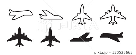 Plane vector icon, airplane silhouette. Airport simple symbol, black plane logo, airline 130525663