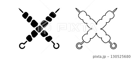 Skewer vector icon, kebab logo. Shashlik silhouette, bbq stick pictogram 130525680