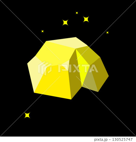 Gold nugget stone. Yellow ore in black min, pyrite game icon, chalcopyrite rock in goldmine 130525747