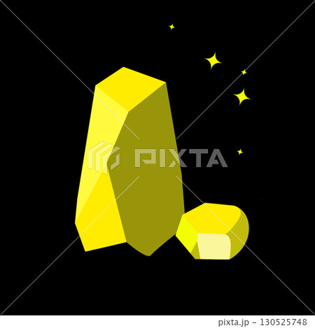 Gold nugget stone. Yellow ore in black min, pyrite game icon, chalcopyrite rock in goldmine 130525748