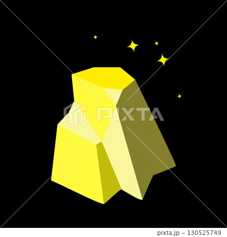 Gold nugget stone. Yellow ore in black min, pyrite game icon, chalcopyrite rock in goldmine 130525749