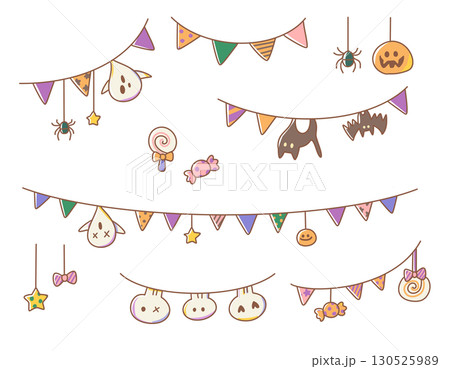 かわいいハロウィンのガーランドのイラスト素材セット 130525989