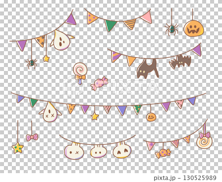 かわいいハロウィンのガーランドのイラスト素材セット 130525989