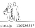 A Continuous Line Drawing of a Young Couple Holding Shopping Bags 130526837