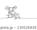A Continuous Line Drawing of a Man Doing Bench Press with a Barbell 130526838