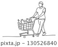 A Continuous One Line Drawing of a Man Pushing a Shopping Cart Full of Groceries 130526840