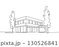 A Continuous One Line Drawing of a Modern Office Building with Trees 130526841