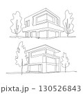 A Continuous One Line Drawing of a Modern Office Building with Trees 130526843