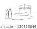 A Continuous Line Drawing of a Muslim Couple on a Pilgrimage to the Kaaba 130526846