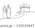 A Continuous Line Drawing of a Muslim Couple on a Pilgrimage to the Kaaba 130526847