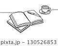 A Continuous Line Drawing of an Open Book, a Pen, and a Coffee Cup 130526853
