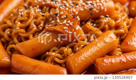 Rabokki with Fish Cake and Sesame Garnish 130526907