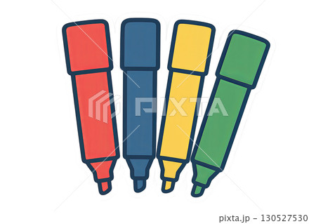 Colorful highlighters standing in a row, transparent background, back to school Colorful highlighters standing in a row, transparent background, back to school 130527530