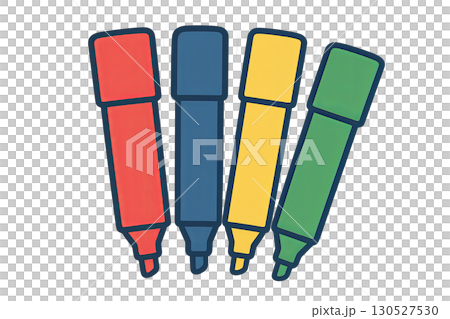 Colorful highlighters standing in a row, transparent background, back to school Colorful highlighters standing in a row, transparent background, back to school 130527530