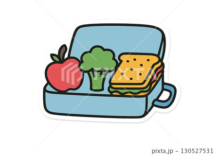 Lunchbox illustration with apple, broccoli, and sandwich, isolated on transparent background Lunchbox illustration with apple, broccoli, and sandwich, isolated on transparent background 130527531