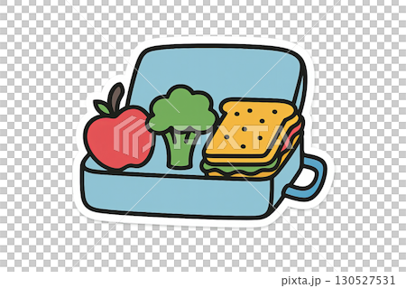 Lunchbox illustration with apple, broccoli, and sandwich, isolated on transparent background Lunchbox illustration with apple, broccoli, and sandwich, isolated on transparent background 130527531