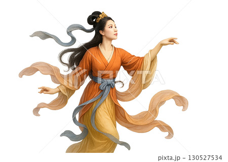 Mid autumn festival woman in traditional attire isolated on transparent background 130527534