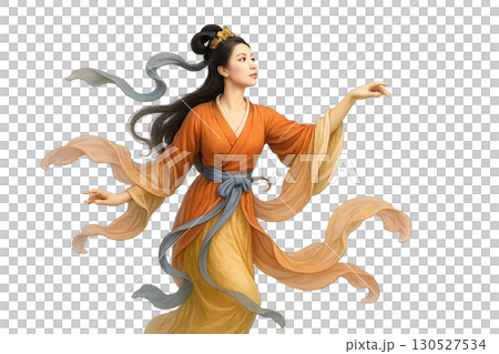Mid autumn festival woman in traditional attire isolated on transparent background 130527534