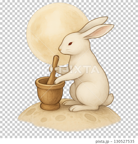 Mid autumn festival rabbit with moonlight and mortar. Isolated on transparent background 130527535