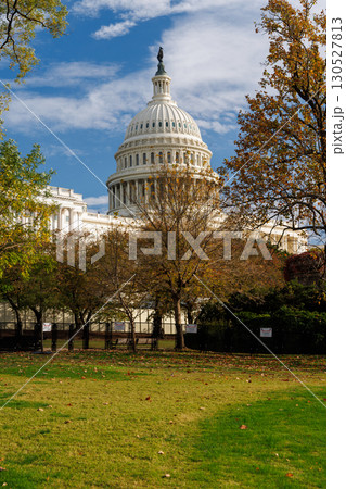 The U.S. Capitol in Washington, D.C., surrounded by vibrant autumn foliage 130527813