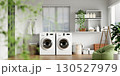 Stylish home laundry setup with efficient washing machines. 3D render illustration 130527979