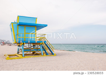 Colorful lifeguard tower on Miami Beach 130528033