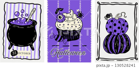 Retro Pink Halloween Poster Flyer Set Whimsical Doodle Coquette Cute Card Vector With Cupcake Cauldron Pumpkin Retro Pink Halloween Poster Flyer Set Whimsical Doodle Coquette Cute Card Vector With Cupcake Cauldron Pumpkin 130528241