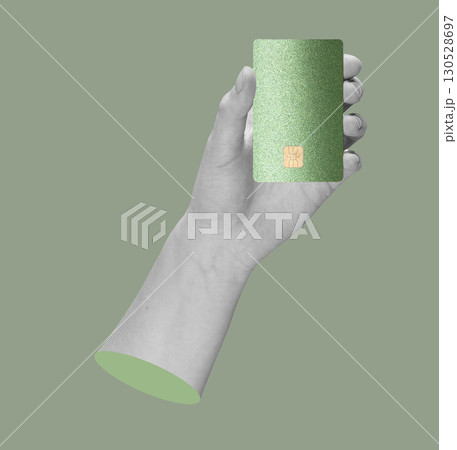 Card in hand, close-up of bank transaction. Paying for purchase with electronic payment, secure Card in hand, close-up of bank transaction. Paying for purchase with electronic payment, secure 130528697