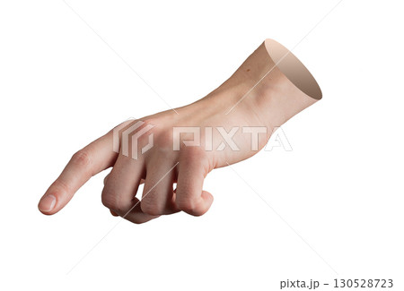 Finger pointing down. Hand in outstretched pose, finger showing direction, selection, control, 130528723