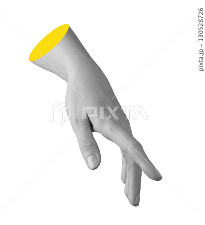 Finger pointing down, index extended, wrist outstretched, adult hand, natural skin, gray grayscale Finger pointing down, index extended, wrist outstretched, adult hand, natural skin, gray grayscale 130528726