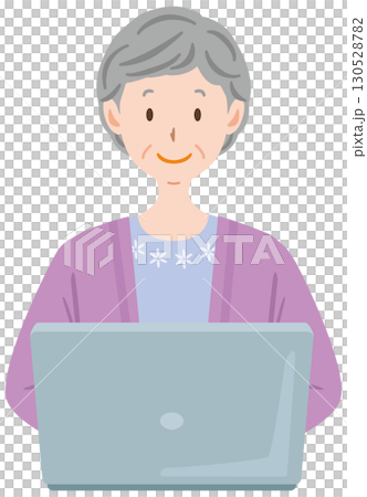 Illustration of an elderly person using a computer Senior woman Illustration of an elderly person using a computer Senior woman 130528782