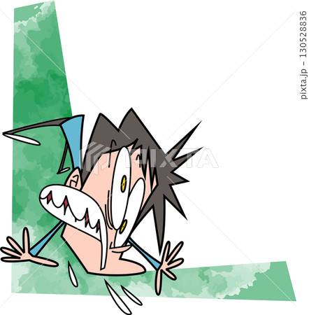 すごい顔をして飛び上がっている男性フレーム すごい顔をして飛び上がっている男性フレーム 130528836