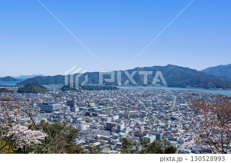 佐伯城山歴史公園から望む佐伯市街地と番匠川 130528993