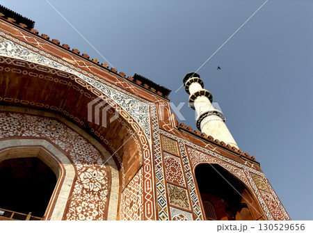 Akbar s Tomb in Sikandra, Agra, India. Ornate Mughal architecture with a grand entrance gateway and 130529656