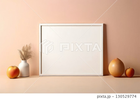 Trendy pastel-toned wall with empty poster frame. 130529774