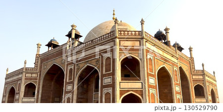 Humayun s Tomb in Delhi, India. Historic Mughal monument with a grand dome and sandstone facade. 130529790