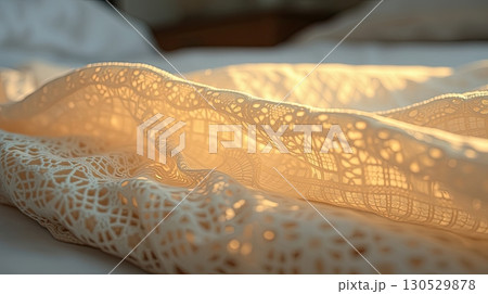 Cozy and warm bedroom interior with soft bed linen. 130529878