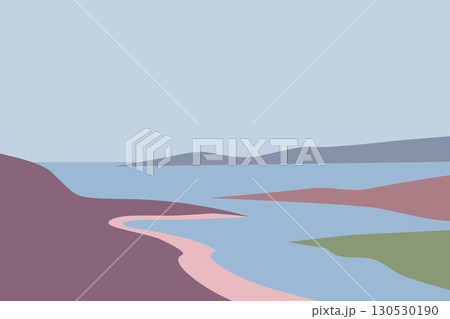 Minimal abstract landscape mountain sea, minimal flat style 130530190